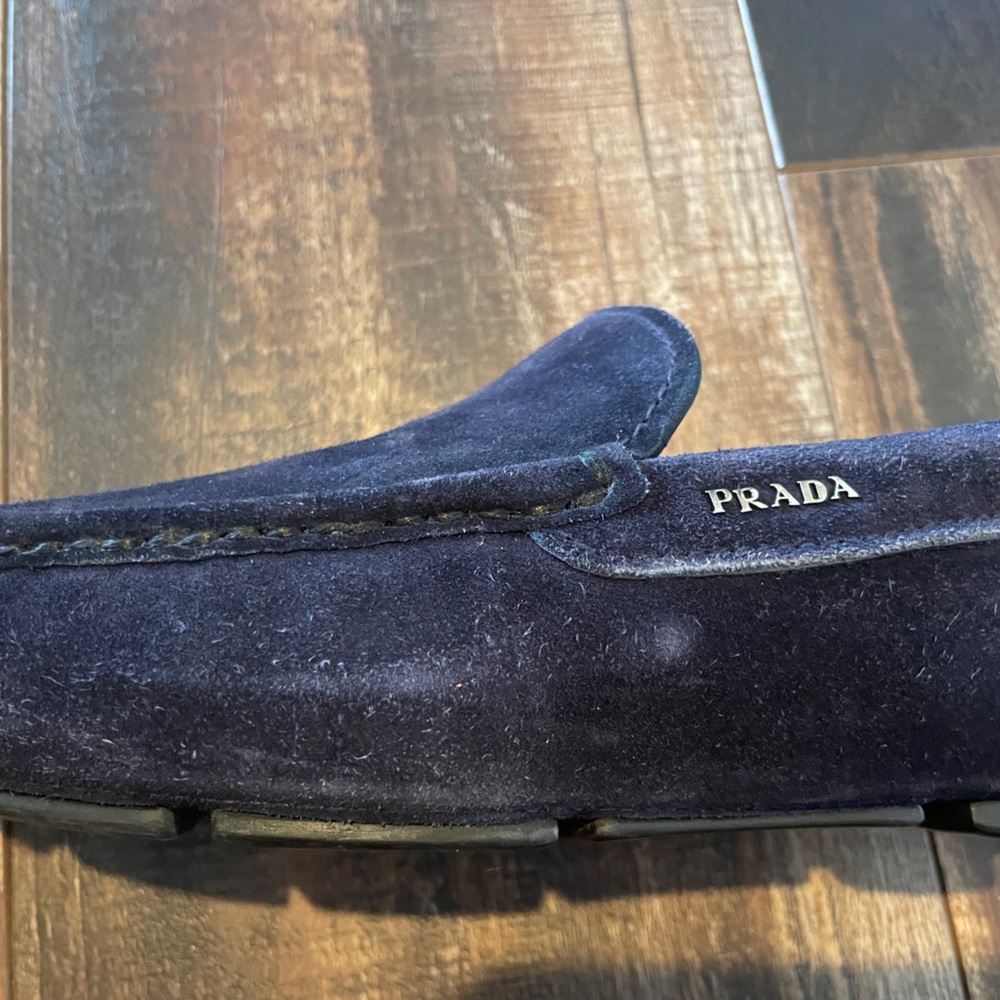 Prada Men's Navy Blue Suede Leather Loafers - size 11 - Picture 10 of 13